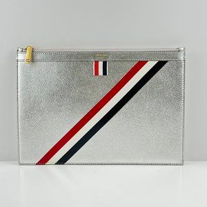 Thom Browne Pebbled Silver Pebbled Leather Rectangular Clutch Bag